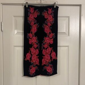 Chic Black Pencil Skirt with Pink Floral Design